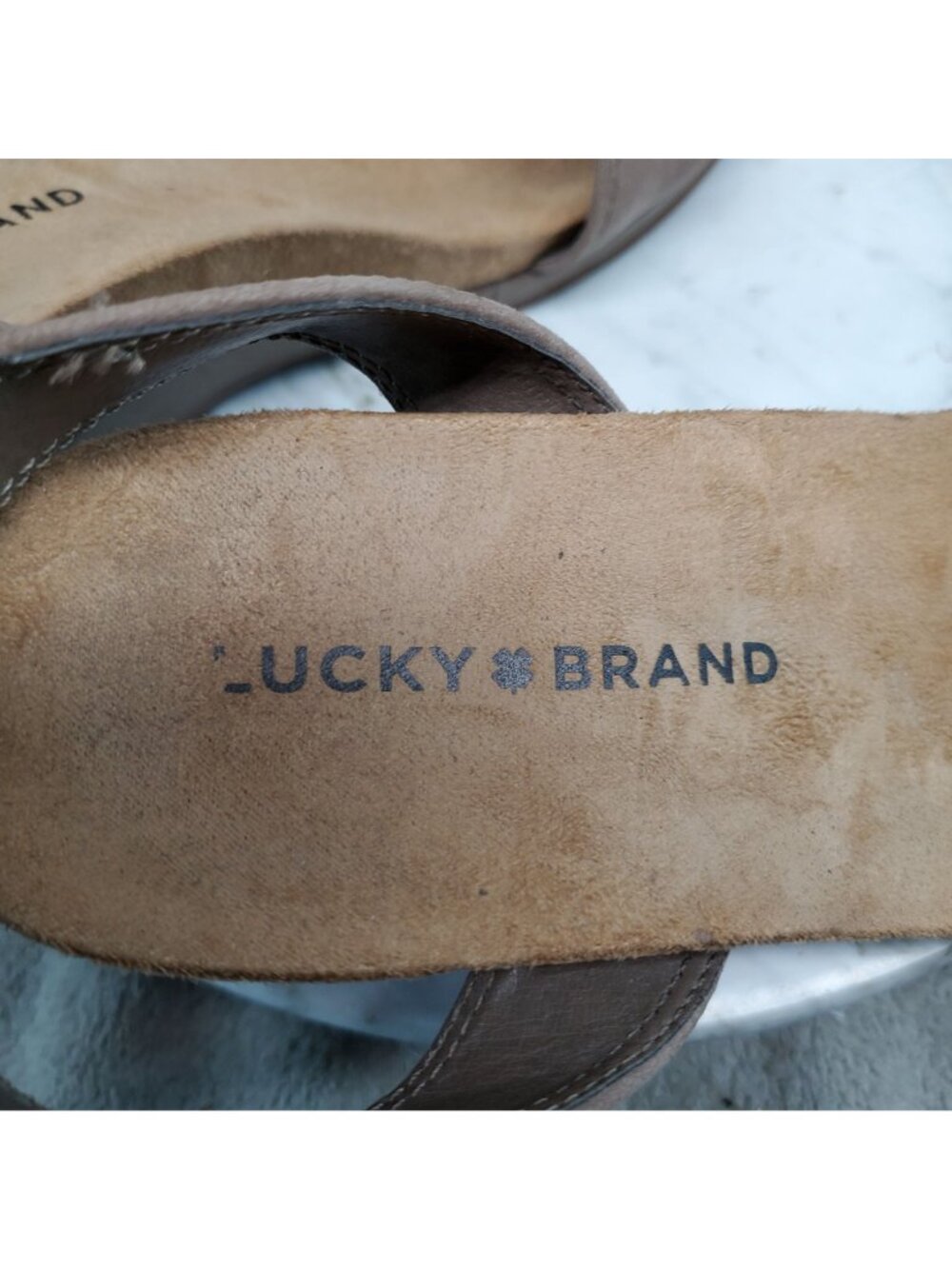 Lucky Brand Shoes Womens Size 7 Kanoa Tan Leather Wedge Sandals *Read* - Picture 8 of 10